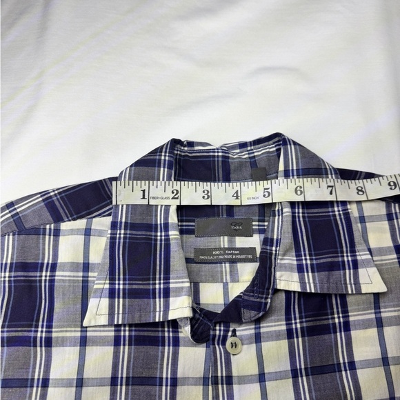 Zara Blue and White Plaid Cotton Casual Shirt Large - Picture 7 of 15